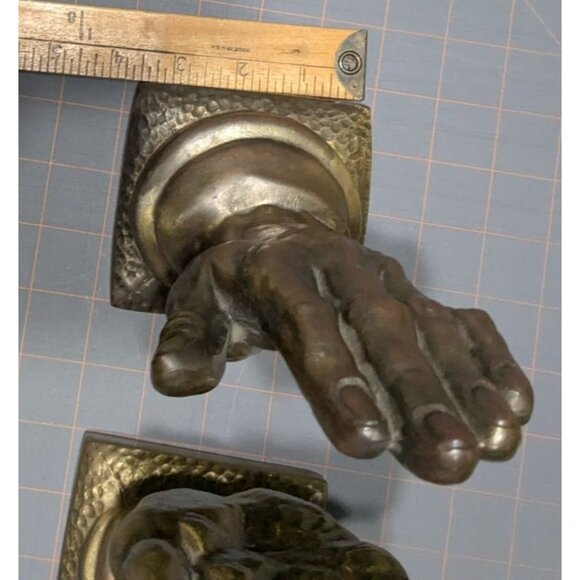 Praying Hands Brass Bookends By Gossa 8" Tall Pair Vintage Home Office Decor - Picture 9 of 15